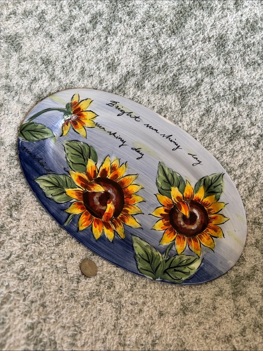 Hand-Painted Ceramic Sunflower Oval Serving Platter NWT 11.5x7”